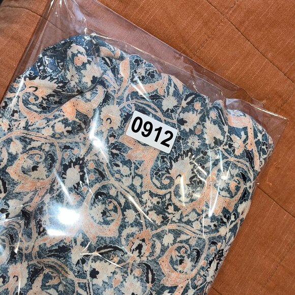 Lucky Brand S Blue & Peach Floral Paisley Midi Dress Short Sleeve Button Front - Picture 9 of 9